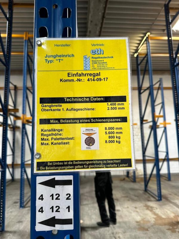 Paletten - Einfahrregal, ca. 1.600 Palettenplätze, 800kg/Palette lagertechnik