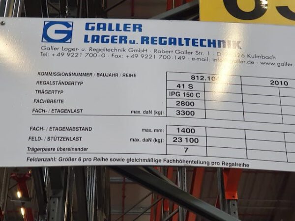 Palettenregal, Galler, ca. 10m, bzw. 5 -6m hoch, 1.100kg / Palette, ca. 28.000  Stellplätze – Bild 3