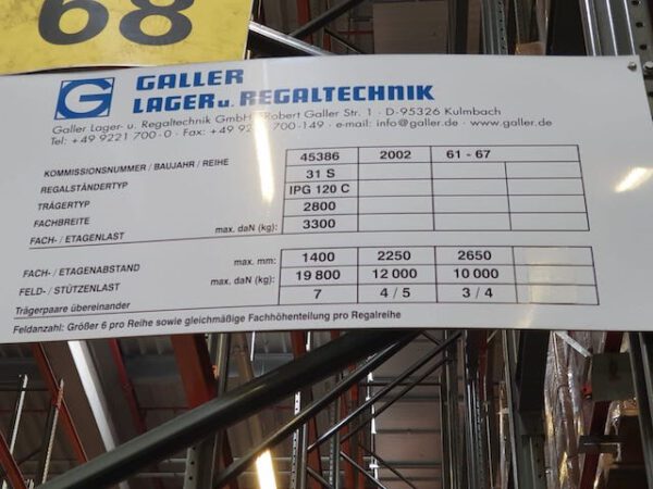 Palettenregal, Galler, ca. 10m, bzw. 5 -6m hoch, 1.100kg / Palette, ca. 28.000  Stellplätze – Bild 5
