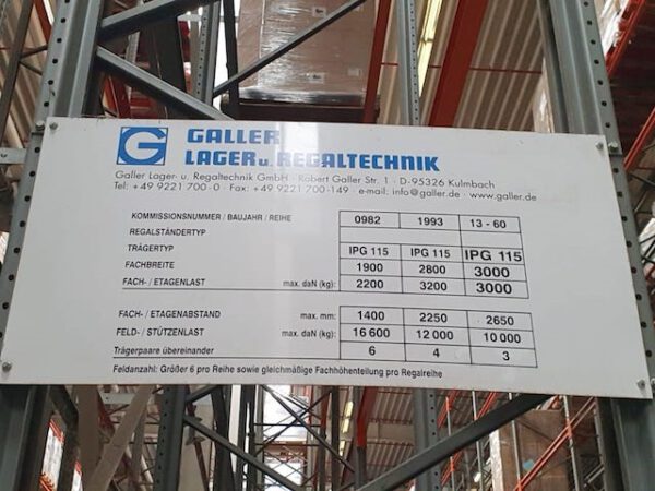 Palettenregal, Galler, ca. 10m, bzw. 5 -6m hoch, 1.100kg / Palette, ca. 28.000  Stellplätze – Bild 6