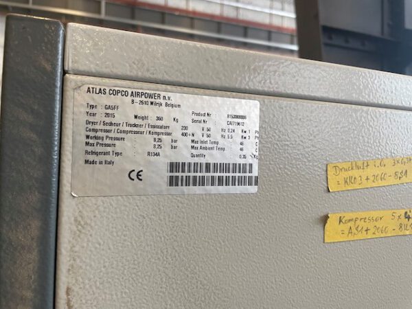 2 x Schraubenkompressor Atlas Copco, 8,25 bar, mit Tank 270L, – Bild 12
