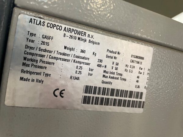 2 x Schraubenkompressor Atlas Copco, 8,25 bar, mit Tank 270L, – Bild 4
