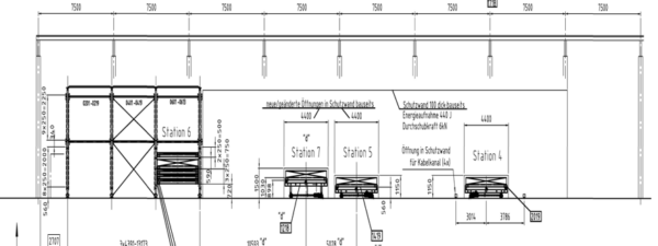 vollautomatisches Blechlager mit 6 Auslagerstationen, 1 Einlagerstation, Remmert, für Bleche max. 4000x2000mm, 243 Lagerplätze, 200 vorhandene Kassetten, max. Beladung pro Palette 5000kg – gebraucht - : lagertechnik