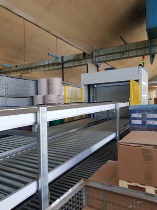 Kartonsortieranlage bzw. Kartonförderanlage mit Volumenscanner – gebraucht -: lagertechnik