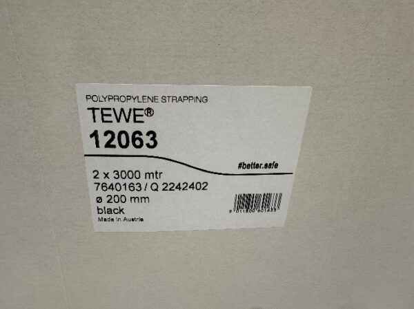 12 Kartons (24 Rollen) Umreifungsband, Tewe, 12x0,63mm, Länge 3000m, Kern 200, schwarz – Bild 4