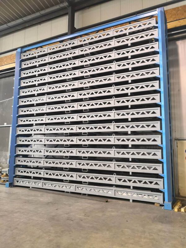 Manueller Langgutlagerturm, 2to / Kassette, 14 Kassetten, max.. 6,30m Kassettenlänge – gebraucht - :