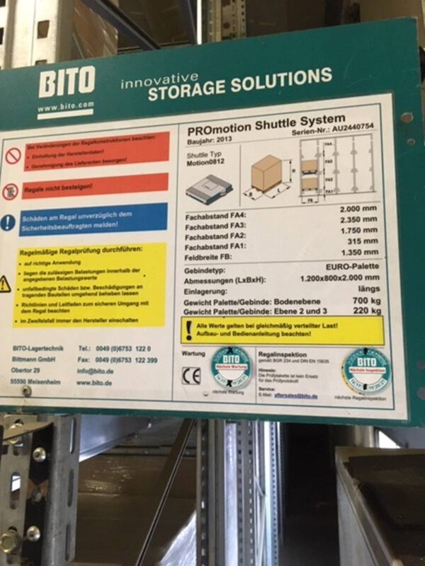 Radio Shuttle Paletten(einfahr)regal für 1.929 Europaletten, 700kg / Palette – gebraucht -: lagertechnik