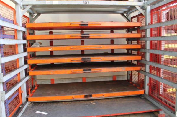 6 Stück Schwerlastregale für Blech- und Tafelmaterial, Werkzeugen und anderen Produkten, Kassettengröße 1m x 2,60m – gebraucht - :