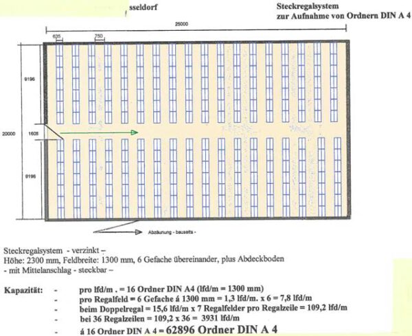 Fachbodenregale, ca. 315 Felder, 150kg / Boden, ideal für Aktenordnerlagerung da mit Mittelsteg der das durchschieben verhindert – gebraucht - : lagertechnik