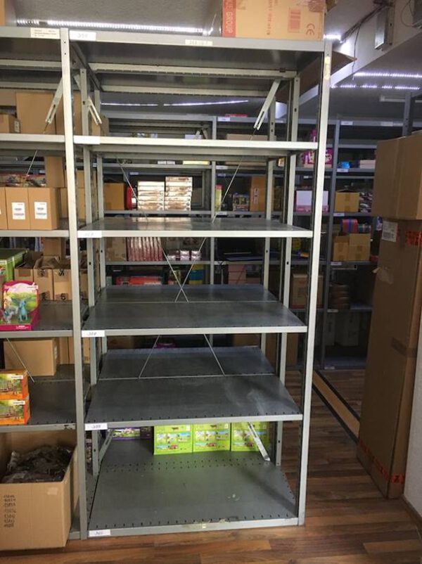 Doppelttiefe Fachbodenregale, SSI Schäfer R4000, Regaltiefe ca. 80cm (2x 40cm) und 1m (2x 50cm), Feldlänge 1m – gebraucht - :