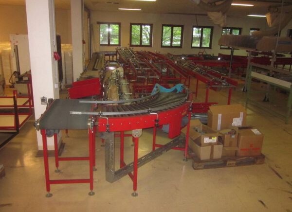 130m Fördertechnik (Rolle und Gurt), Nennbreite hauptsächlich 50cm, mit Kurven, Drehtellern etc.  – gebraucht -