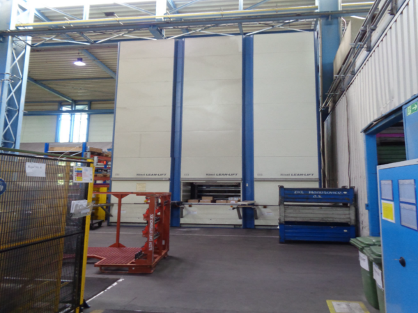 3 Stück Lagerlift, Hänel, ca. 7,90m hoch (kürzbar), Tablargröße: ca. 1.300x825mm, 500kg / Tablar – gebraucht -: lagertechnik