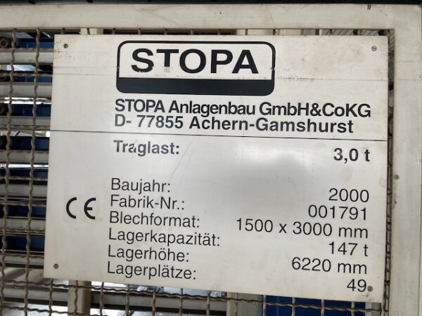 automatischer Blechlagerturm, Stopa, Einzel bzw. Doppelturm, für Bleche max. 1,50m x 3m, 3 To. Kassette, 49 Lagerplätze – gebraucht - : – Bild 2
