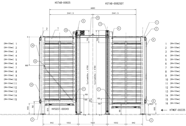 Blechlagerdoppelturm Stopa, 31 Fächer (Kassetten) a 3 Tonnen, für Blechformat: 1,50 x 3m – gebraucht - : lagertechnik