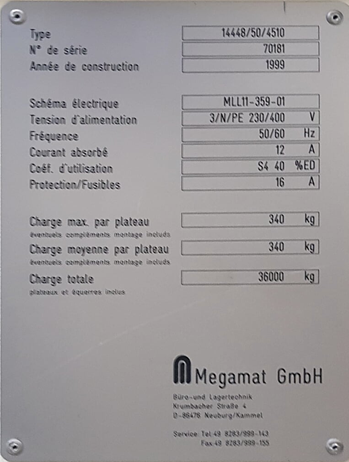 2x Liftsysteme, Megamat, Höhe 4,51m, ca. 340kg / Tablar – gebraucht -: lagertechnik