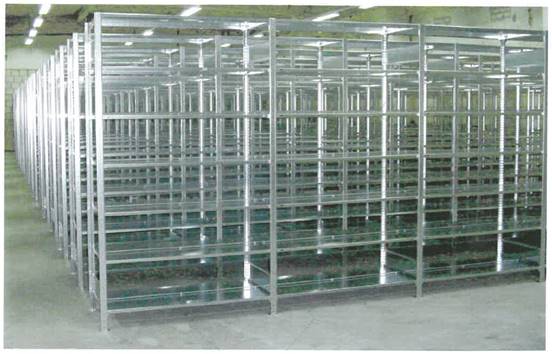Fachbodenregale, ca. 315 Felder, 150kg / Boden, ideal für Aktenordnerlagerung da mit Mittelsteg der das durchschieben verhindert – gebraucht - : lagertechnik