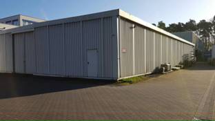 Lagerhalle mit Trapezblech, ca. 150m2, schnelle Montage – gebraucht - : lagertechnik