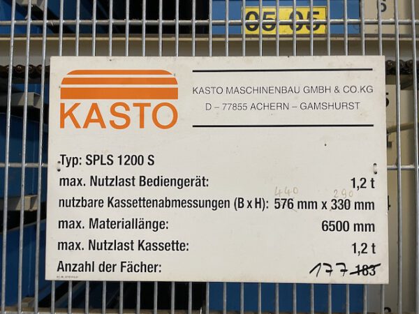 Langgutlagersystem für 6,50m Langgut, Kasto, 177 Fächer, 1,2 to. – gebraucht - : lagertechnik