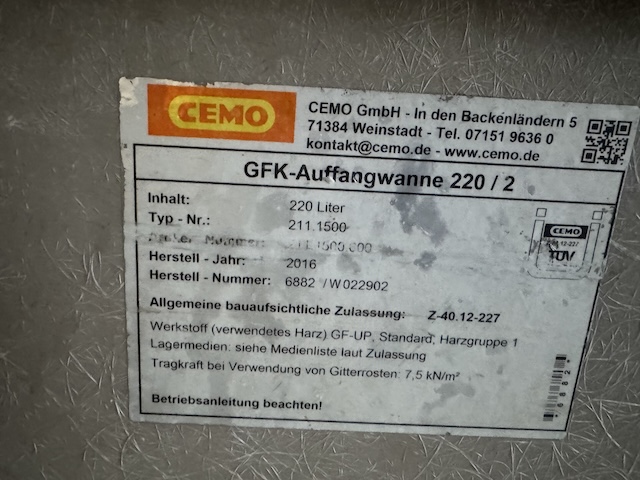 Gefahrstoffwanne, GFK-Auffangwanne 220 / 2 – gebraucht - : lagertechnik Gefahrstoffwanne, GFK-Auffangwanne 220 / 2 – gebraucht - : – Bild 2