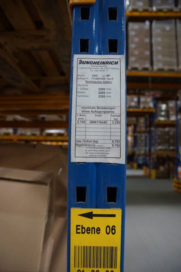 Palettenregal, Jungheinrich MP, ca. 4.000 Stellplätze, ca. 7 bis 8m hoch, 750kg / Palette – gebraucht - : – Bild 2