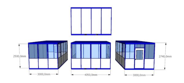 Hallenbüro, 4m x 3m x 2,74m mit Fensterfläche und 1 Tür – Neu, noch nie im Einsatz - : lagertechnik