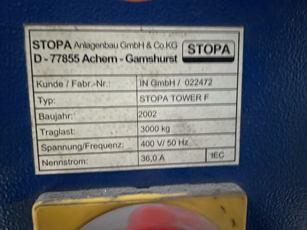 autom. Blechlagerturm, Stopa, Doppelturm, für Bleche max. 1.250mm x 2.500mm, 3 To. Kassette, 39 Lagerplätze – gebraucht - : – Bild 3