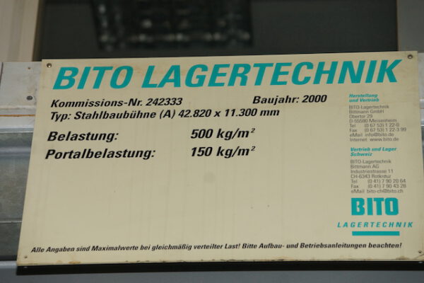 Stahlbau Lagerbühne / Lagerpodest / Mezzanine, Bito, 500kg/m2, Grundfläche max. 483m2 – gebraucht - : lagertechnik