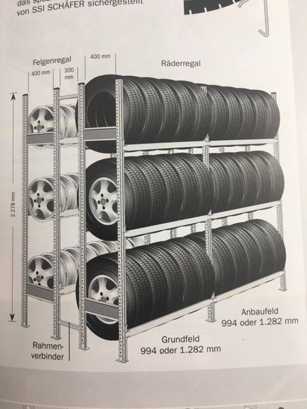 Reifenregal, 2te Wahl SSI Schäfer R3000, Feldlängen 1m bzw. 1,30m – Neuware, 2te Wahl - : lagertechnik