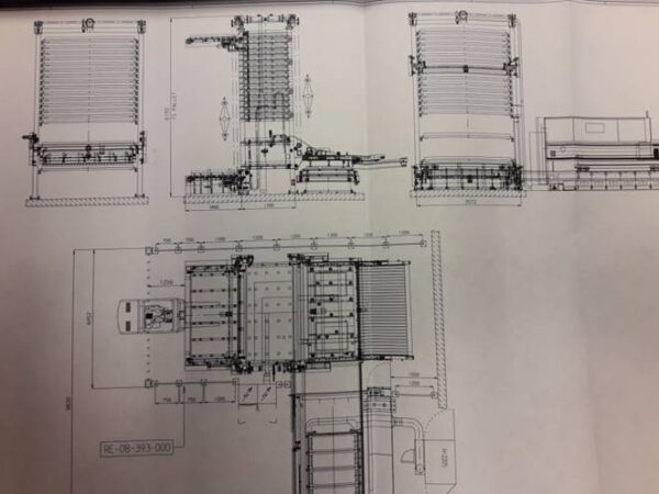 Blechlagerturm für Bleche 3mx1,50m, 15 Kassetten, 720kg/ Kassette, Magazin zur Beschickung einer Lasermaschine – gebraucht - : lagertechnik