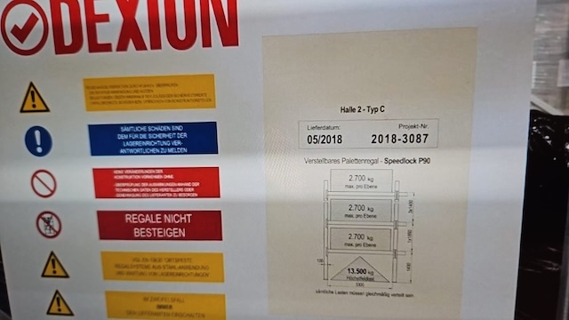 Palettenregal, Dexion, Höhe ca. 8,50 m, ca. 900kg / Palette, Traversenlängen 3,30m, max. ca. 14.996 Stellplätze, für Euro- und Industriepaletten - gebraucht - : lagertechnik Palettenregal, Dexion, Höhe ca. 8,50 m, ca. 900kg / Palette, Traversenlängen 3,30m, max. ca. 14.996 Stellplätze, für Euro- und Industriepaletten - gebraucht - : – Bild 4