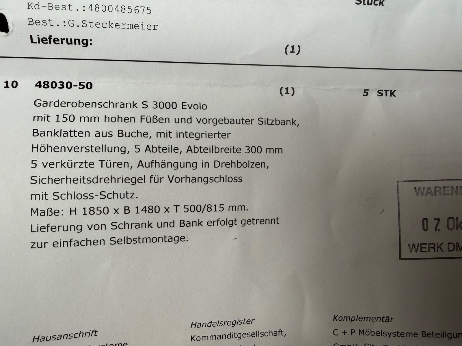 15 Stück 5er Garderobenschrank mit Bank, C+P, – gebraucht - : lagertechnik 15 Stück 5er Garderobenschrank mit Bank, C+P, – gebraucht - : – Bild 4