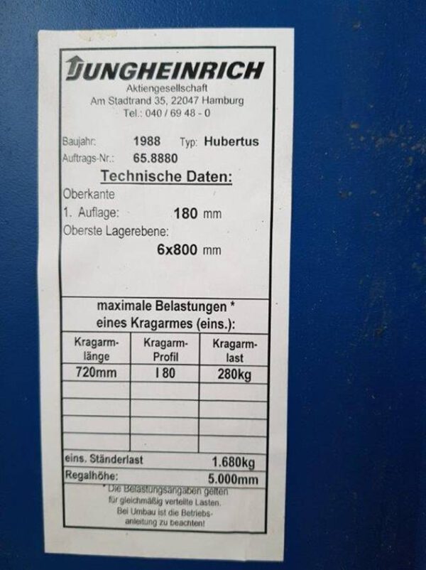 79 Stück Rahmen Kragarmregal, zweiseitig, Armlänge 720mm, 280kg / Arm, Rahmenhöhe ca. 5m, – gebraucht - : – Bild 4