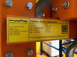 niedriges Paletteneinfahrregal, ca. 180 Palettenstellplätze, 600 bzw. 1.000kg / Palette, Höhe ca. 3,65m – gebraucht -: lagertechnik