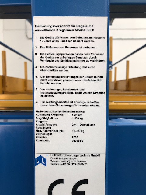 Schwerlast-Ausrollregal für Langgut 3,30m, zweiseitig, Lützenkirchen, Typ 5003 – gebraucht- : lagertechnik