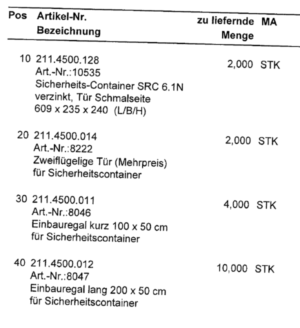 2 x Sicherheitsraum-Container, verzinkt, ca. 6m x 2,35m, H: 2,40m, inkl. Regalen, Heizung, Licht, Ventilator – gebraucht – : lagertechnik