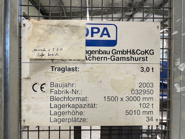automatischer Blechlagerturm (Doppelturm), Stopa, für Bleche max. 1,50m x 3m, 3 To. Kassette, 34 Lagerplätze – gebraucht - : – Bild 5