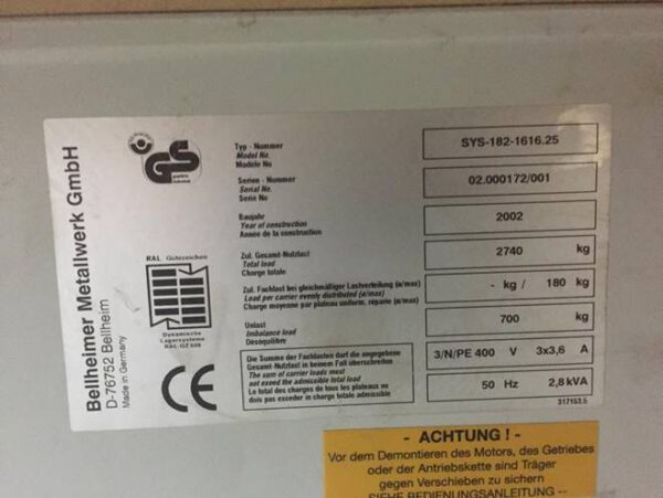 2 Stück Lagerpaternoster, Kardex (Bellheimer), 4,15m hoch, 180 bzw. 650kg pro Gondel – gebraucht -: – Bild 6