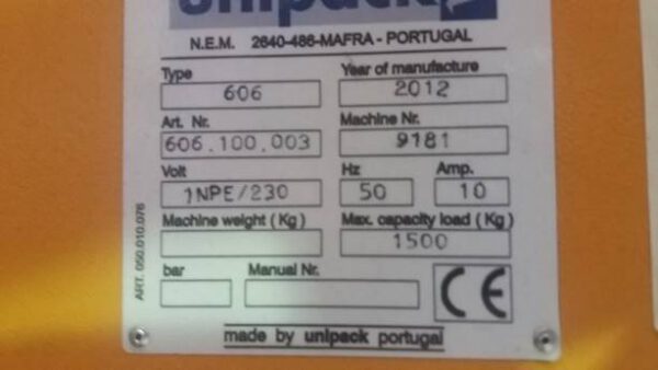 Palettenwickelmaschine mit Drehteller 1,50m Durchmesser für Paletten mit max. 1,5to.– gebraucht - :   – Bild 3