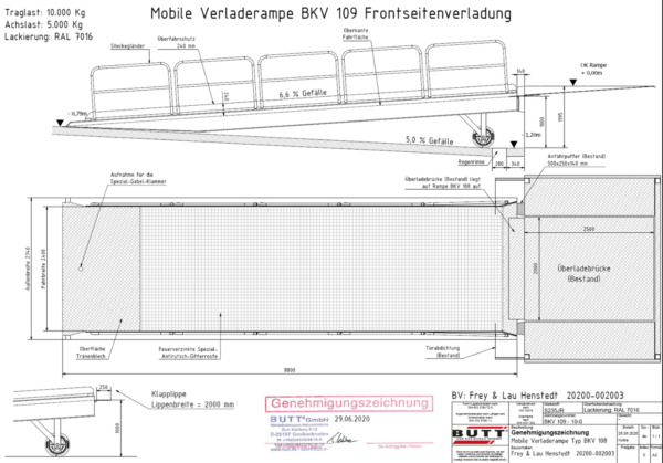 Mobile Vorderachsrampe, Butt, 9m lang, 10 To., Frontseitenbeladung – gebraucht - : lagertechnik