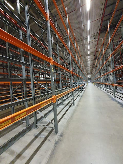 Palettenregal, Galler, Höhe 7m, max. 3.950 Stellplätze, 825 – 1.100kg / Palette – gebraucht – : lagertechnik
