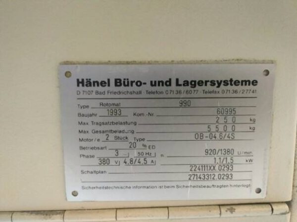 2 Stück Lagerpaternoster, Hänel, ca. 3,80m hoch, 225 bzw. 250kg pro Gondel – gebraucht -: – Bild 6