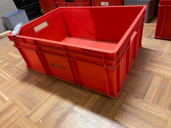 2.000 Stück Euro Stapelbehälter, Stapelbox, Lagerbox, Lagerkästen, rot, 80 x 60, bzw. 60 x 40, ca. 32cm hoch – gebraucht - : lagertechnik