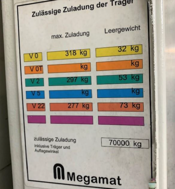 Liftsysteme, Megamat, Höhe 4m, ca. 215kg / Tablar, Maße pro Tablar: 2m x 0,612m – gebraucht -: lagertechnik