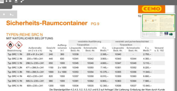 2 x Sicherheitsraum-Container, verzinkt, ca. 6m x 2,35m, H: 2,40m, inkl. Regalen, Heizung, Licht, Ventilator – gebraucht – : lagertechnik