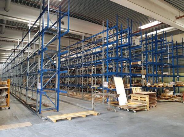 Palettenregal, SSI Schäfer, Rahmenhöhe 5m, 2,70m Traversen, 700kg / Palette, über 864 Stellplätze – gebraucht –