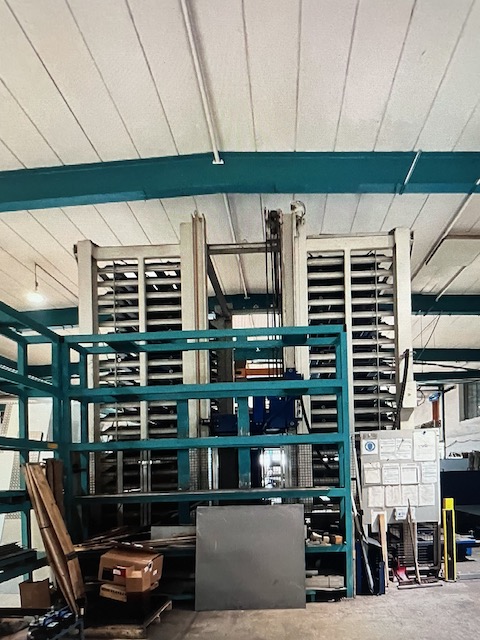 automatisches Blechlagerturm, Stopa, für Bleche max. 1,25m x 2,50m, 3 To. Kassette, 39 Lagerplätze – gebraucht - : lagertechnik