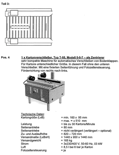 Vollautomatische Kartonverschließerstrasse, Kartonverschließer, Bodenklappentfalter, Zentrierer, Dispenser – gebraucht - : lagertechnik