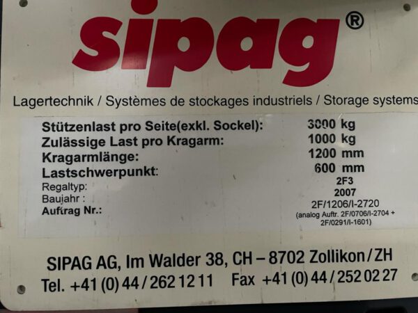 Kragarmregale, sipag, ein- und zweiseitig, 1.000kg / Arm, Höhe 5,50m, eingehängte Arme – gebraucht - : – Bild 9