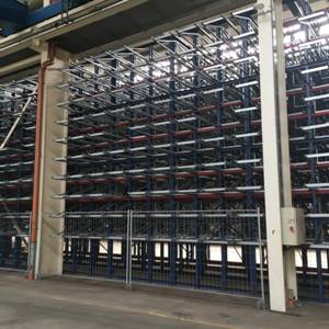 Langgutlager für bis zu 7m langes Material, gesamt 540 Kassetten/ Wannen/Waben, 3 To. pro Kassette – gebraucht - : lagertechnik
