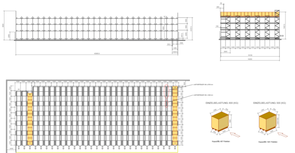 Radio Shuttle Palettenregal (FiFo) , für max. 1.948 Europaletten, 500 bzw. 800kg, inkl. 3 Palettenshuttles – gebraucht -: lagertechnik